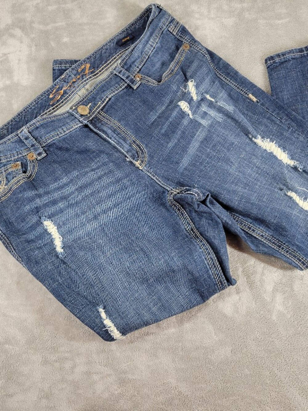 Seven7 Womens Size 22 Distressed Skinny Jeans Embroidered Dark Wash SKI9E‎